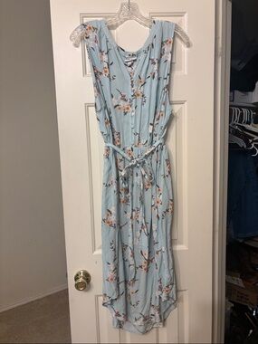 Ava & Viv Light Blue Floral Maxi Dress with Tie Waist